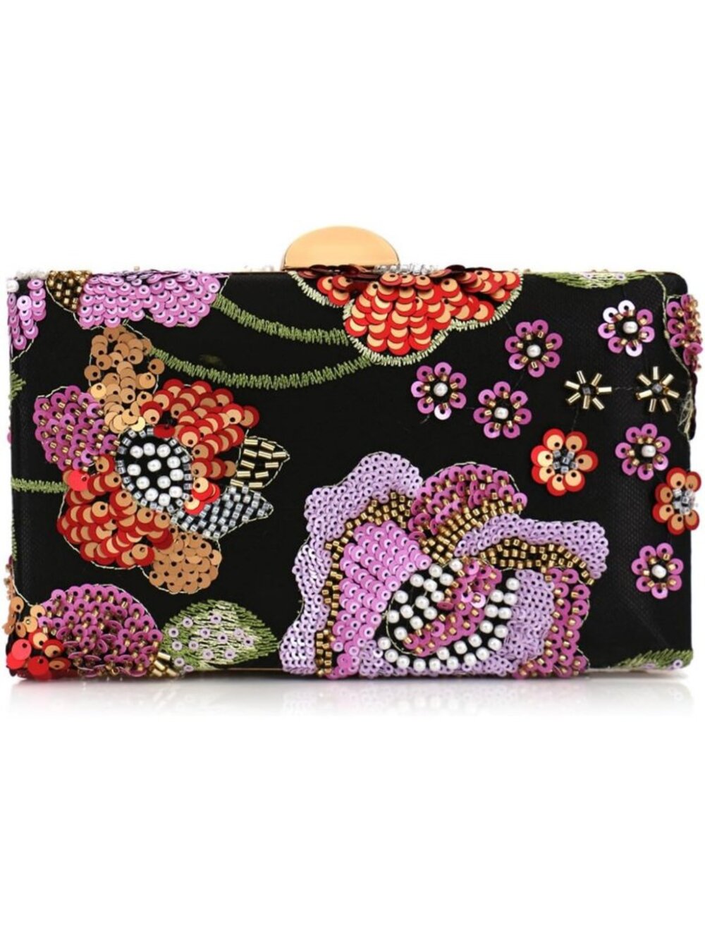 Elegant Floral Embroidered Sequin Clutch Purse - Vintage Sparkly Evening Bag